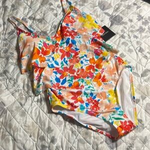 Ellen Tracy Red and White One-Piece Swimsuit